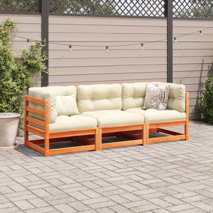 Set Divani Giardino 3 pz con Cuscini Marrone Cera Massello Pino | homemem39