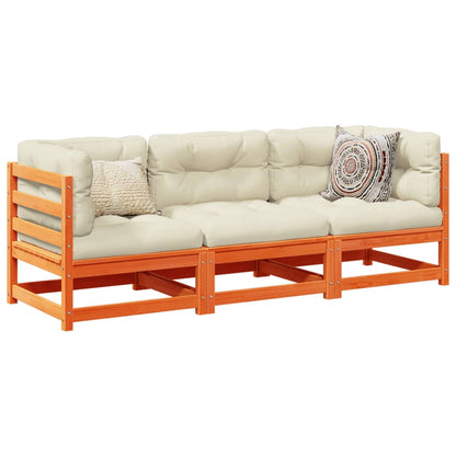 Set Divani Giardino 3 pz con Cuscini Marrone Cera Massello Pino | homemem39