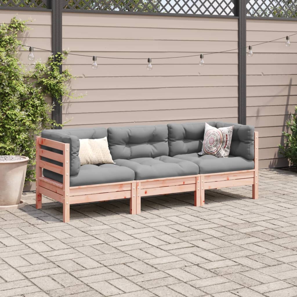 Set Divani Giardino 3 pz Cuscini Legno Massello Abete Douglas | homemem39