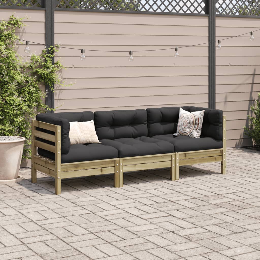 Set Divani da Giardino 3pz con Cuscini Legno Impregnato di Pino - homemem39