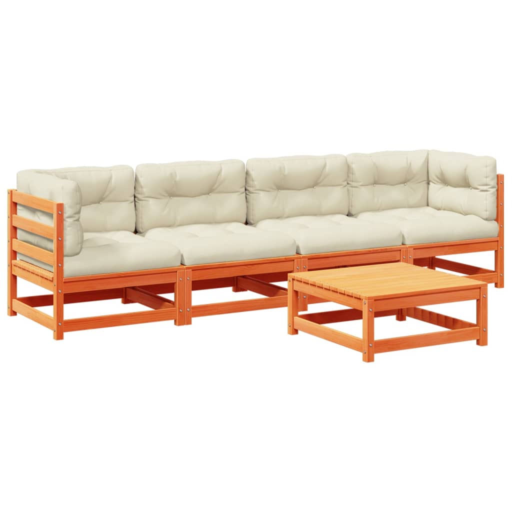 Set Divani Giardino 5pz con Cuscini Marrone Cera Massello Pino - homemem39