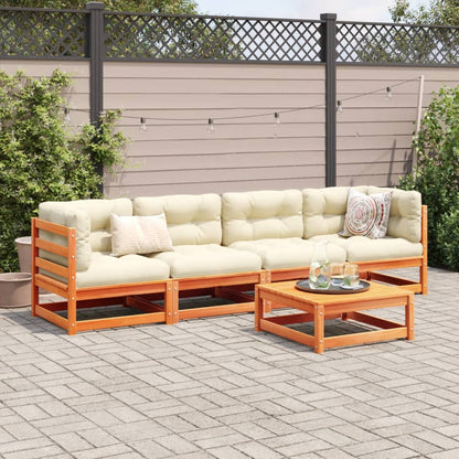 Set Divani Giardino 5pz con Cuscini Marrone Cera Massello Pino | homemem39