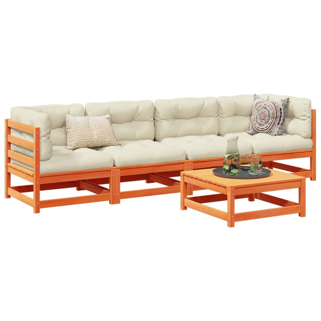 Set Divani Giardino 5pz con Cuscini Marrone Cera Massello Pino | homemem39