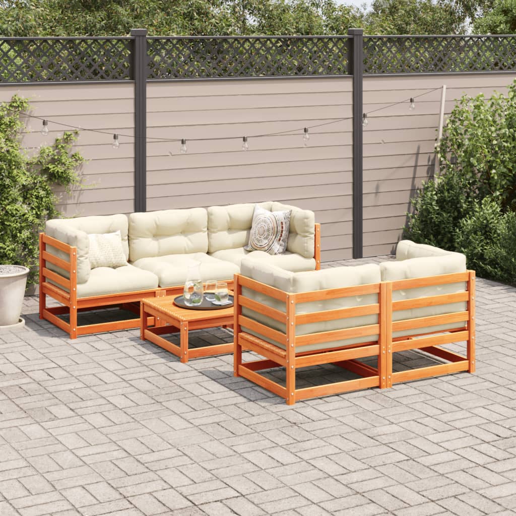 Set Divani Giardino 6pz con Cuscini Marrone Cera Massello Pino | homemem39