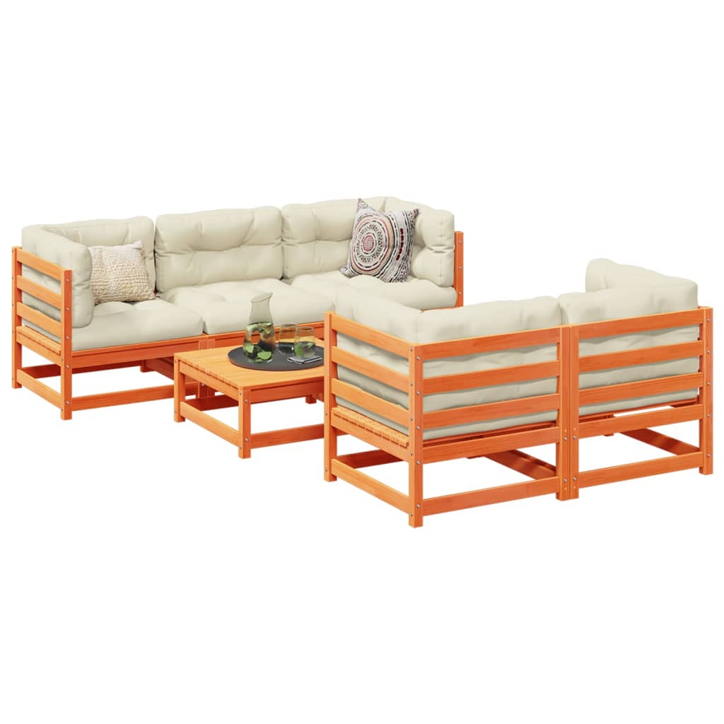 Set Divani Giardino 6pz con Cuscini Marrone Cera Massello Pino | homemem39