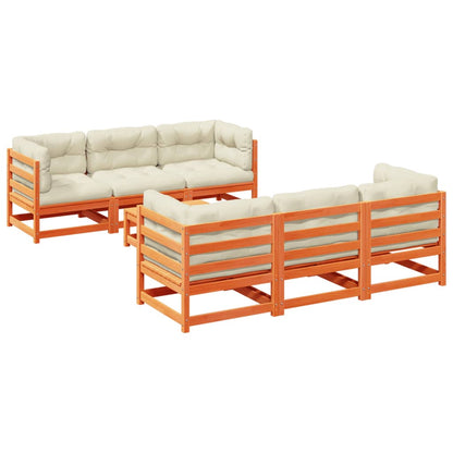 Set Divani Giardino 7 pz con Cuscini Marrone Cera Massello Pino | homemem39