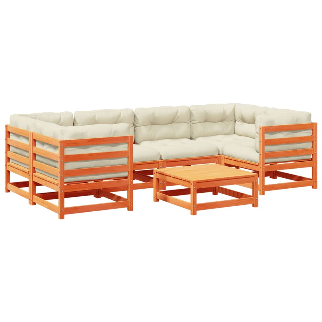 Set Divani Giardino 7 pz con Cuscini Marrone Cera Massello Pino - homemem39