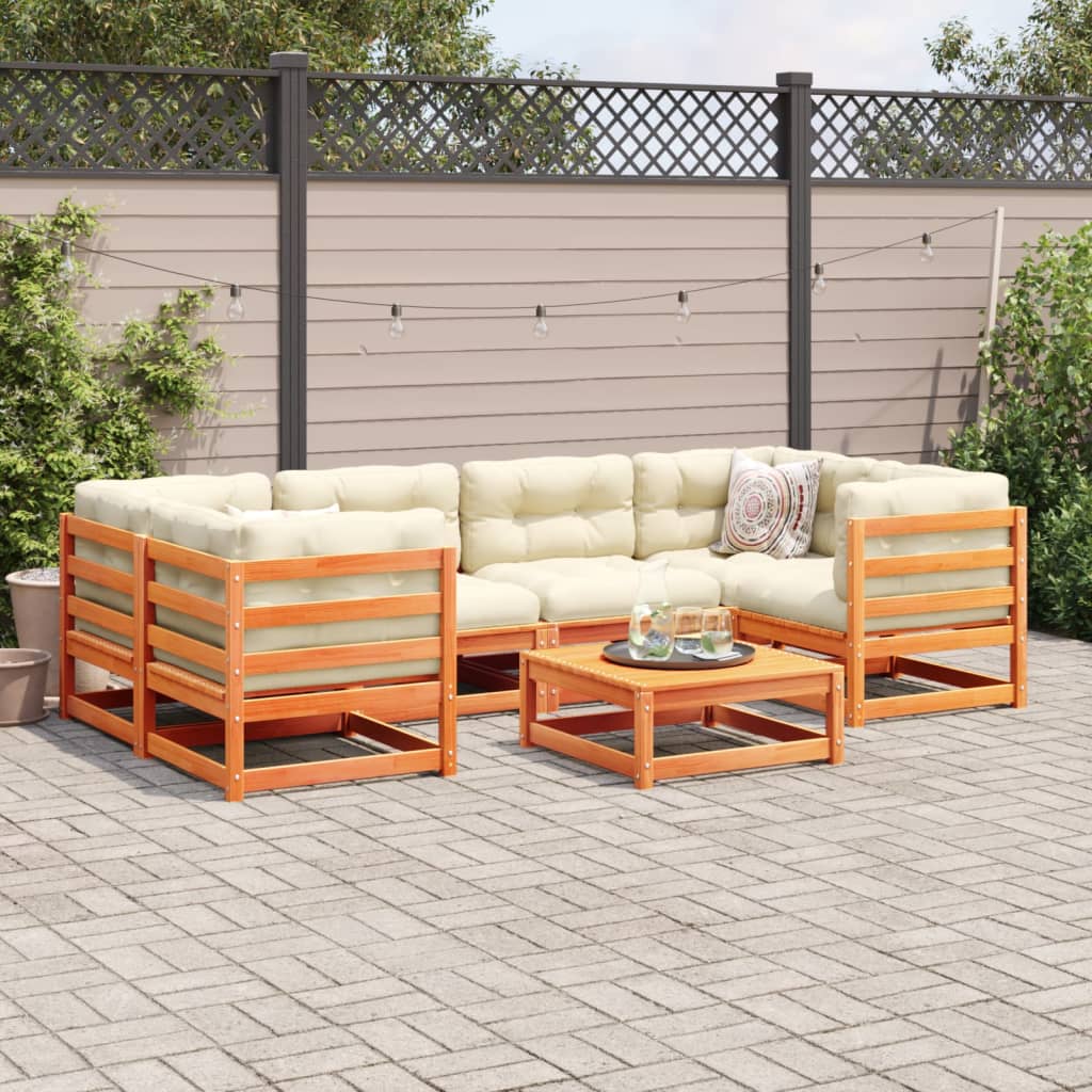 Set Divani Giardino 7 pz con Cuscini Marrone Cera Massello Pino | homemem39