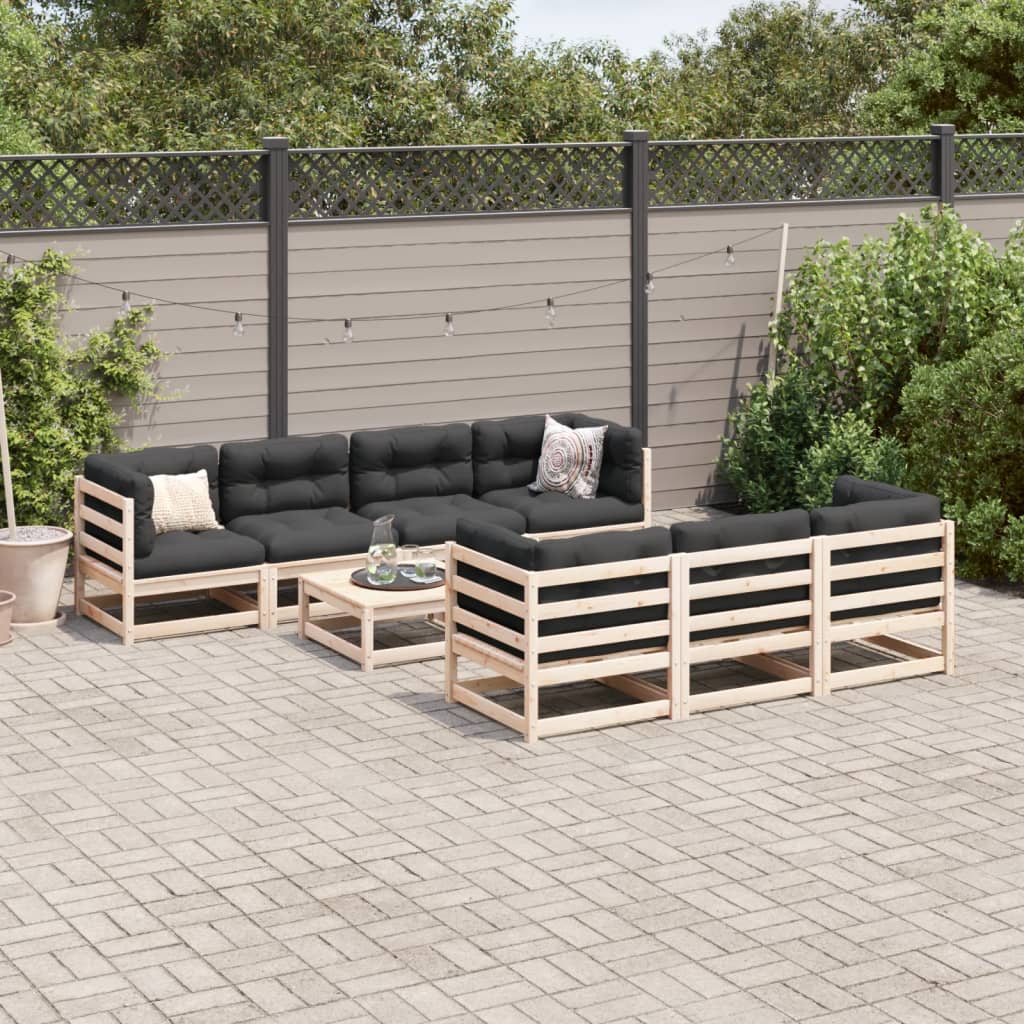 Set Divani da Giardino 8 pz con Cuscini Legno Massello di Pino - homemem39