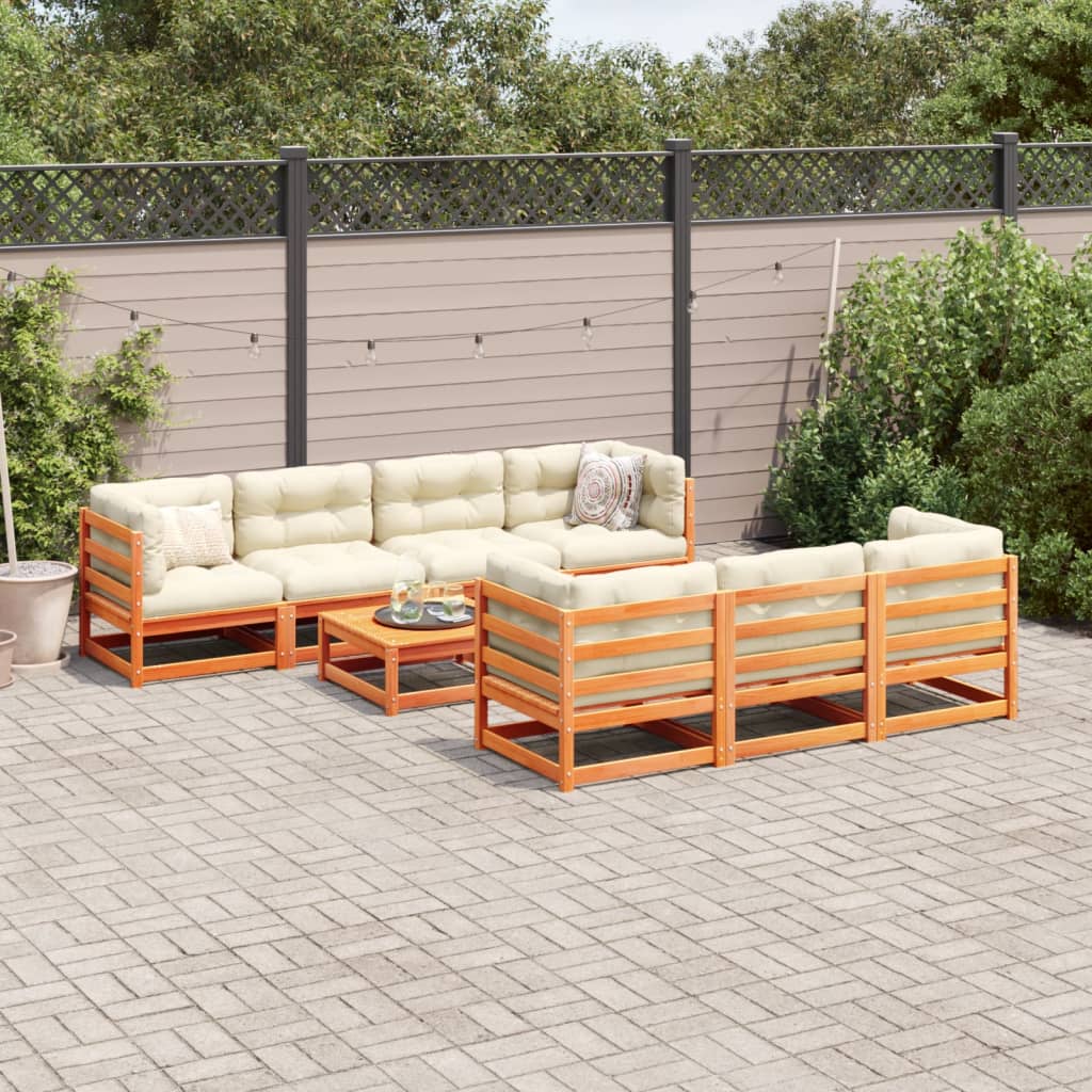 Set Divani Giardino 8 pz con Cuscini Marrone Cera Massello Pino | homemem39