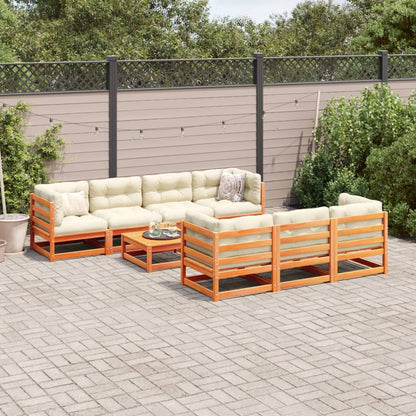 Set Divani Giardino 8 pz con Cuscini Marrone Cera Massello Pino | homemem39