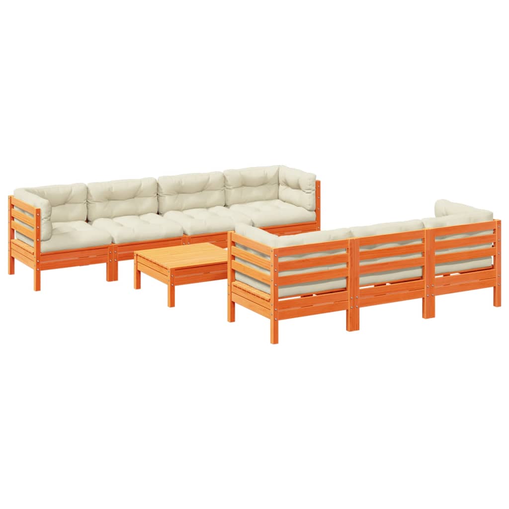 Set Divani Giardino 8 pz con Cuscini Marrone Cera Massello Pino - homemem39