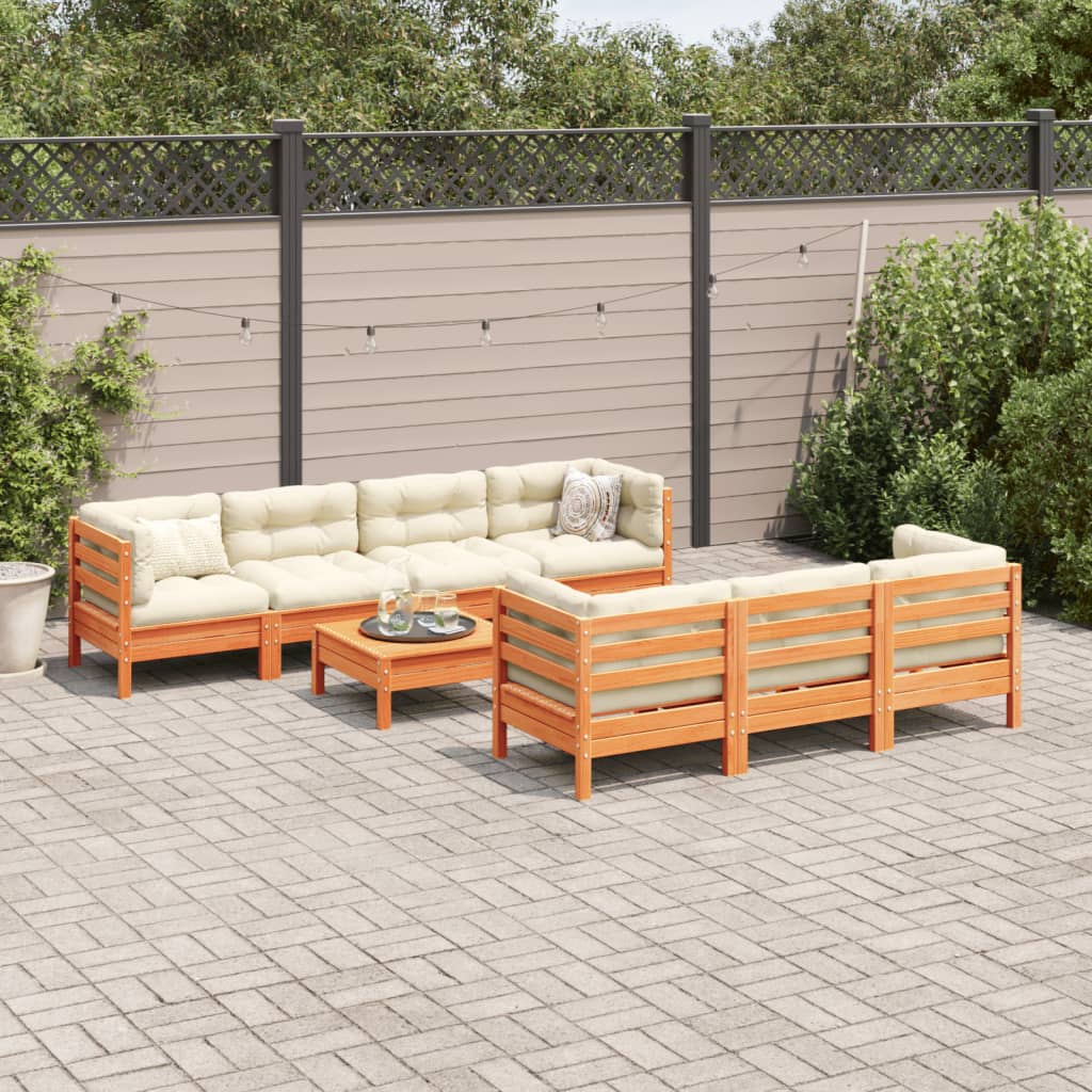 Set Divani Giardino 8 pz con Cuscini Marrone Cera Massello Pino | homemem39