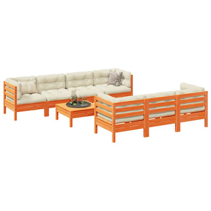 Set Divani Giardino 8 pz con Cuscini Marrone Cera Massello Pino | homemem39