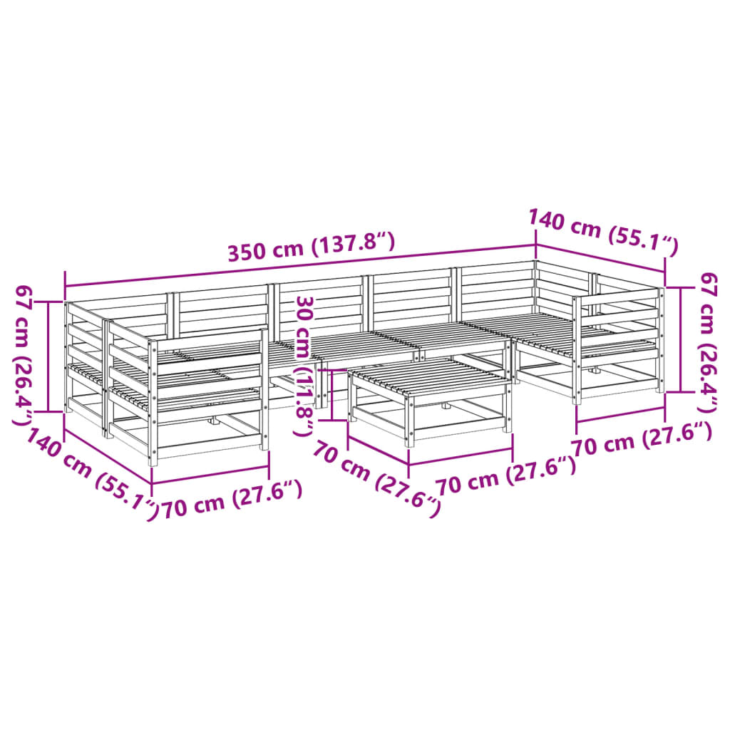 Set Divani da Giardino 8 pz in Legno Impregnato di Pino | homemem39