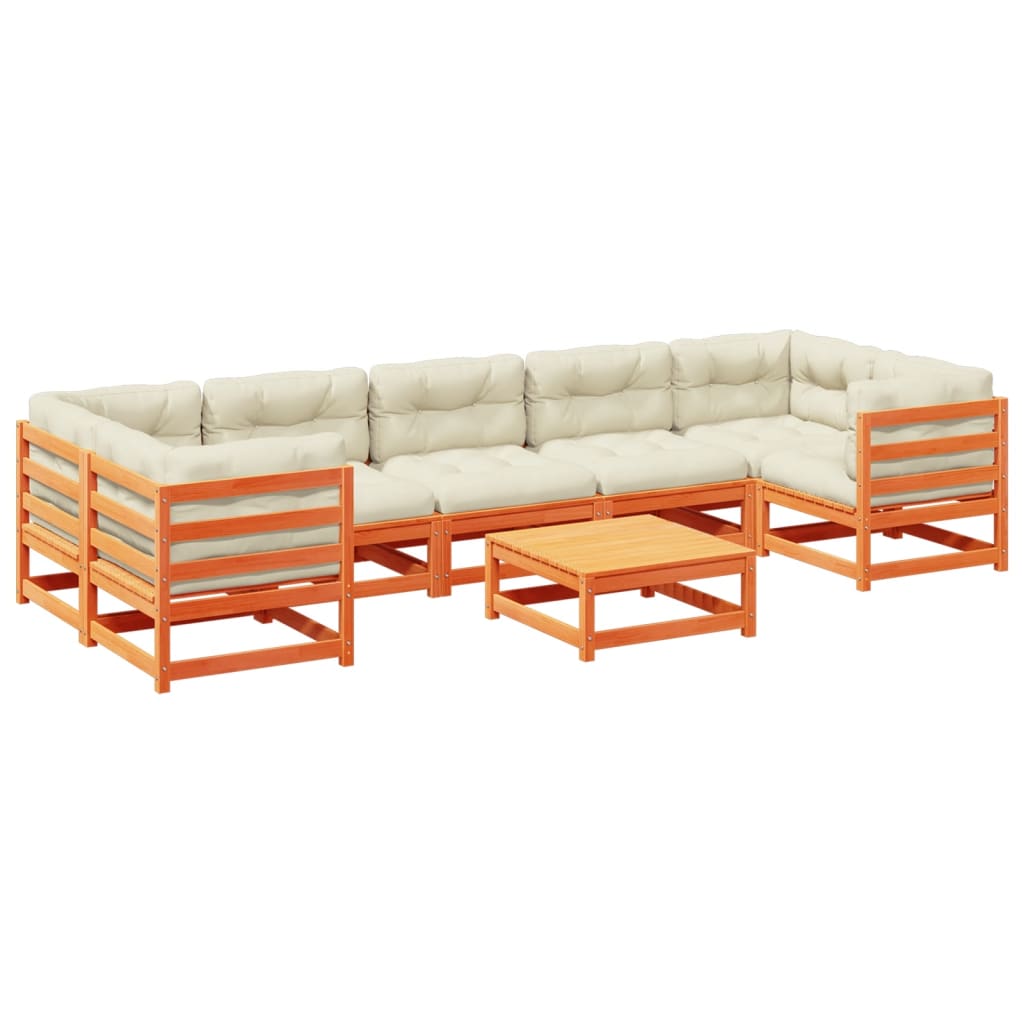 Set Divani Giardino 8 pz con Cuscini Marrone Cera Massello Pino | homemem39