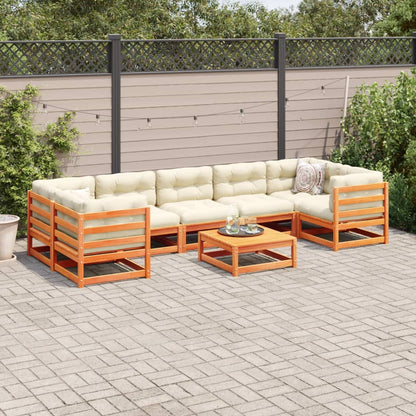 Set Divani Giardino 8 pz con Cuscini Marrone Cera Massello Pino | homemem39