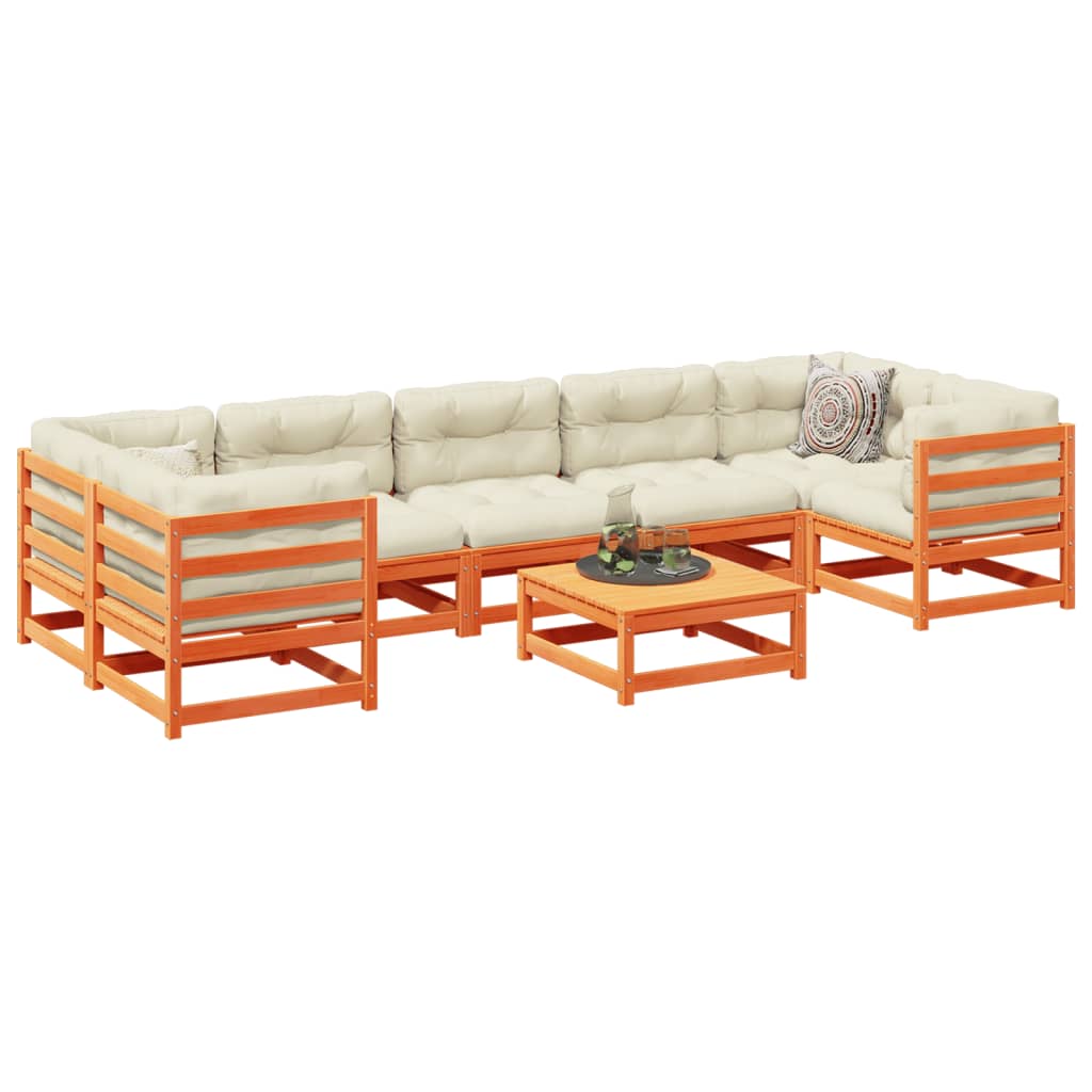 Set Divani Giardino 8 pz con Cuscini Marrone Cera Massello Pino | homemem39