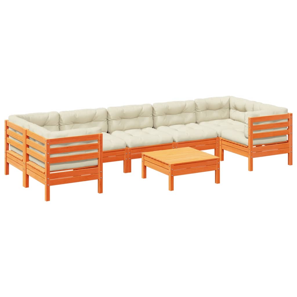 Set Divani Giardino 8 pz con Cuscini Marrone Cera Massello Pino | homemem39