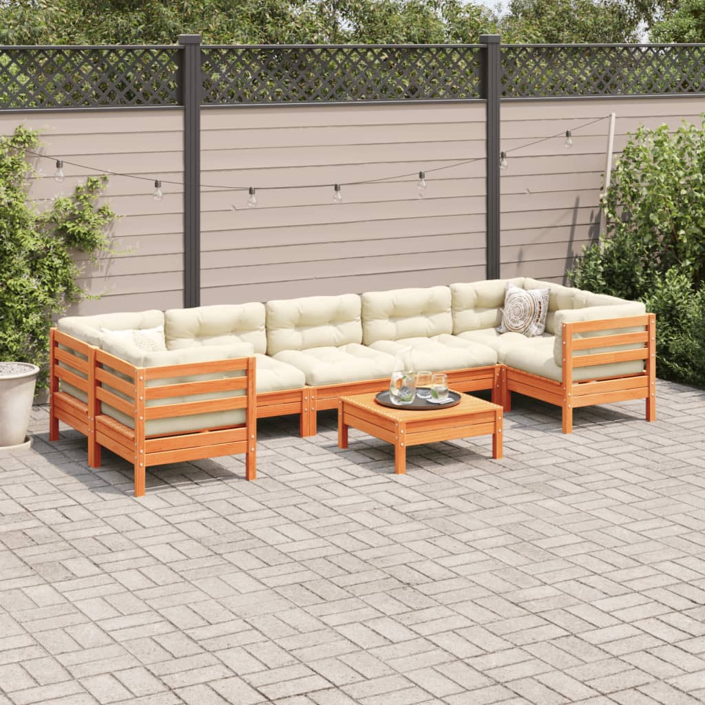 Set Divani Giardino 8 pz con Cuscini Marrone Cera Massello Pino | homemem39