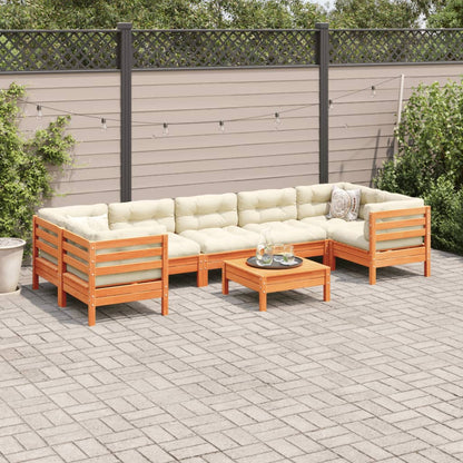 Set Divani Giardino 8 pz con Cuscini Marrone Cera Massello Pino | homemem39