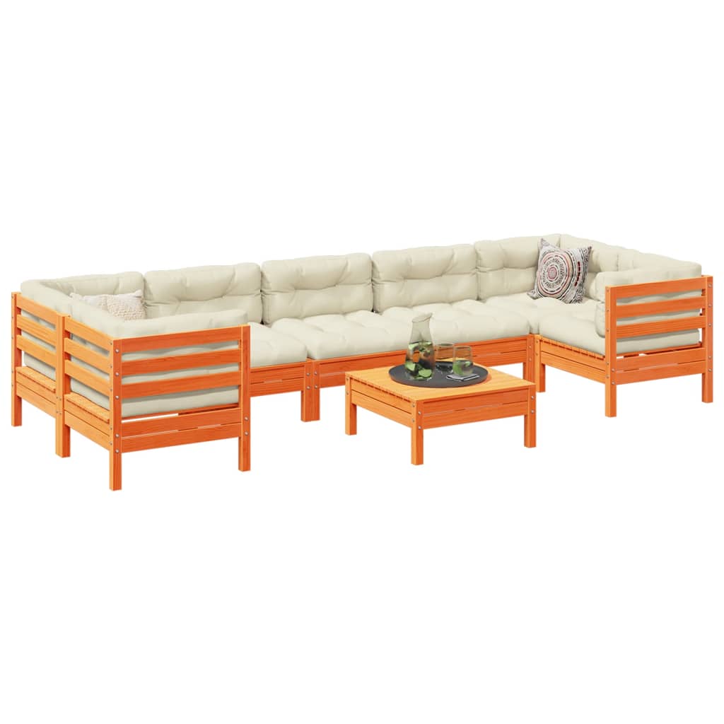 Set Divani Giardino 8 pz con Cuscini Marrone Cera Massello Pino | homemem39