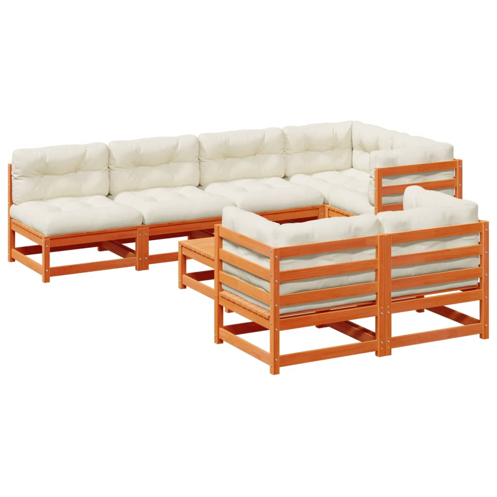 Set Divani Giardino 8 pz con Cuscini Marrone Cera Massello Pino | homemem39
