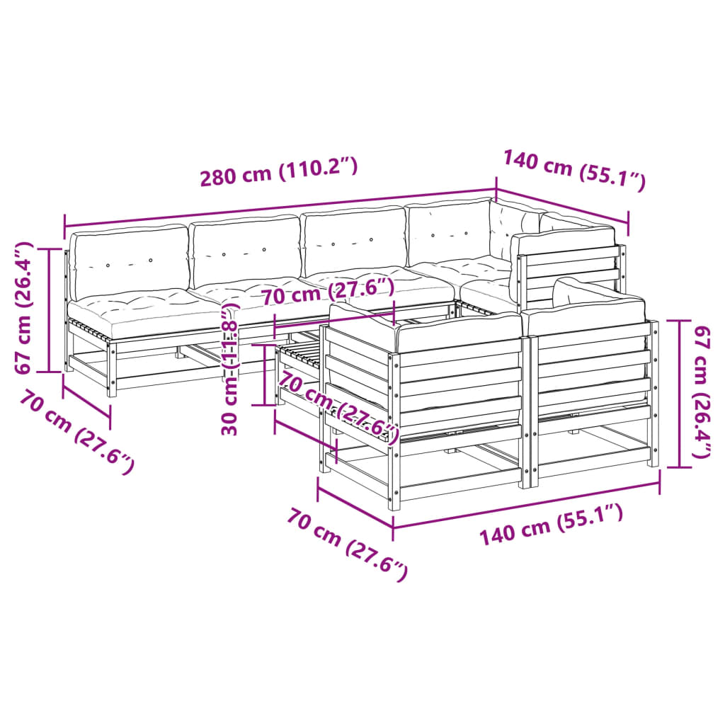Set Divani Giardino 8 pz con Cuscini Marrone Cera Massello Pino | homemem39