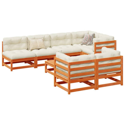 Set Divani Giardino 8 pz con Cuscini Marrone Cera Massello Pino | homemem39