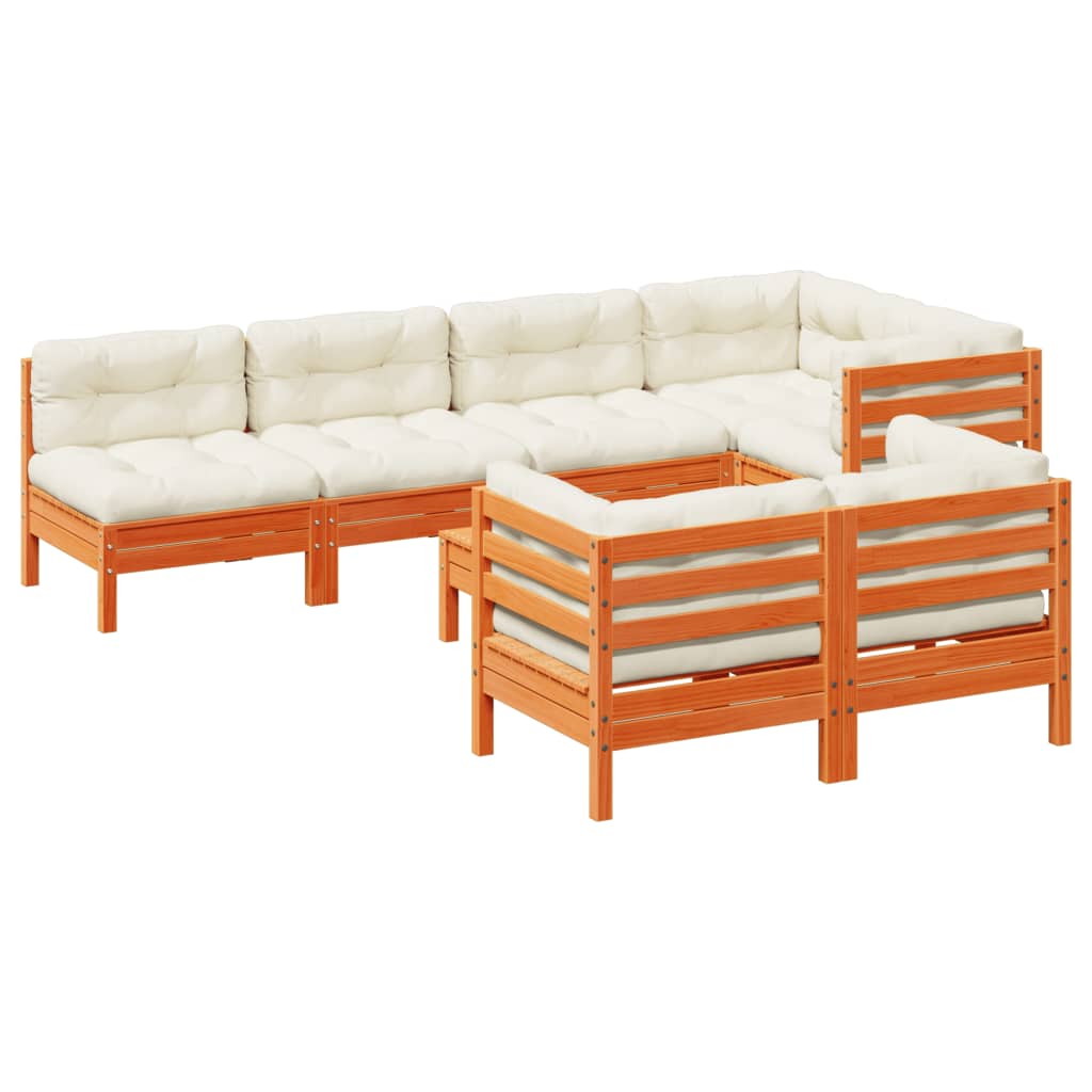 Set Divani Giardino 8 pz con Cuscini Marrone Cera Massello Pino | homemem39