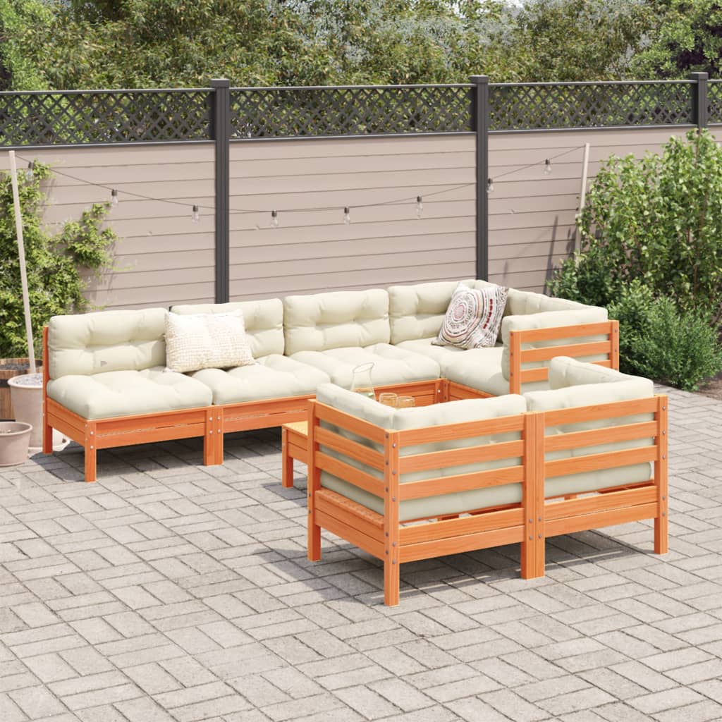 Set Divani Giardino 8 pz con Cuscini Marrone Cera Massello Pino | homemem39