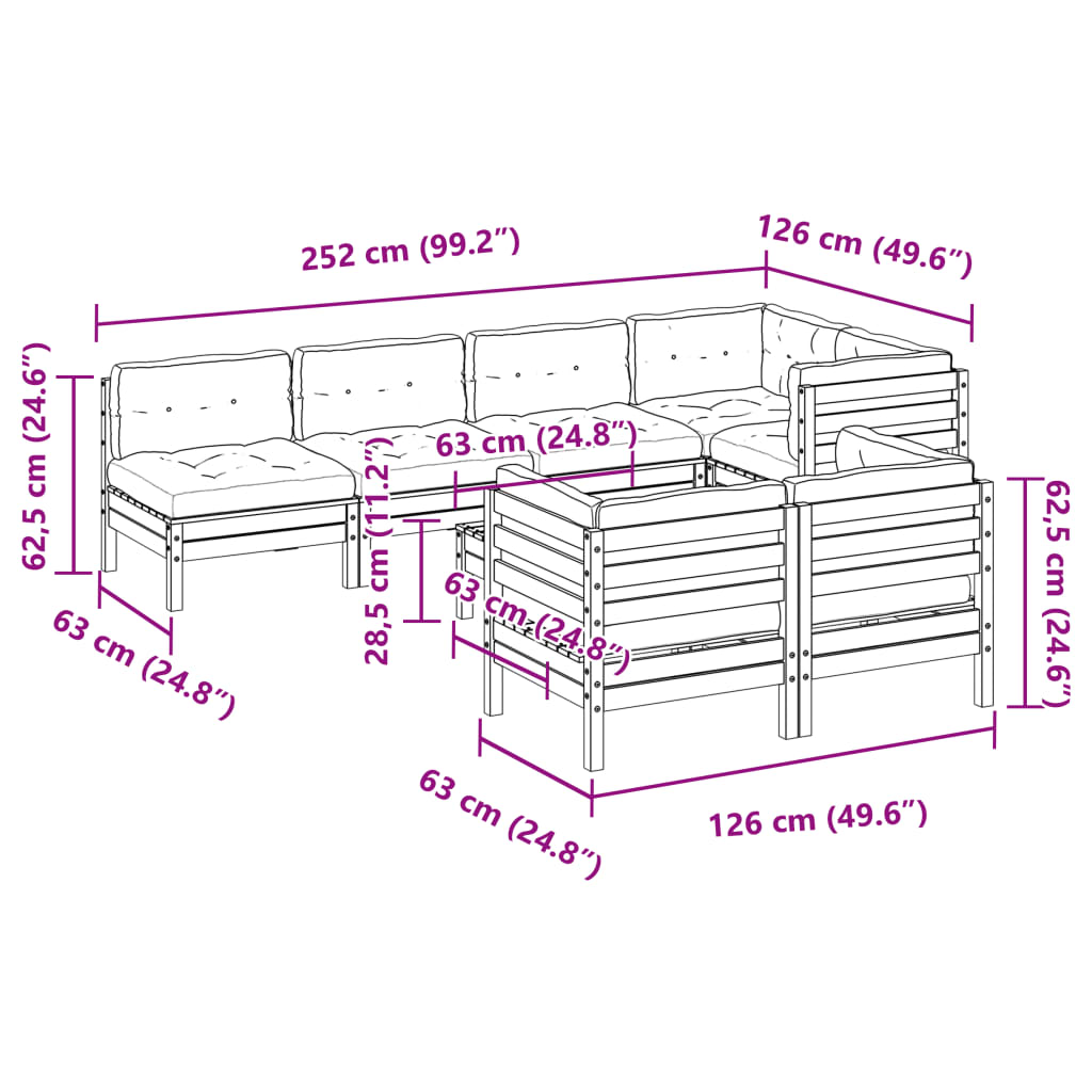 Set Divani Giardino 8 pz con Cuscini Marrone Cera Massello Pino | homemem39