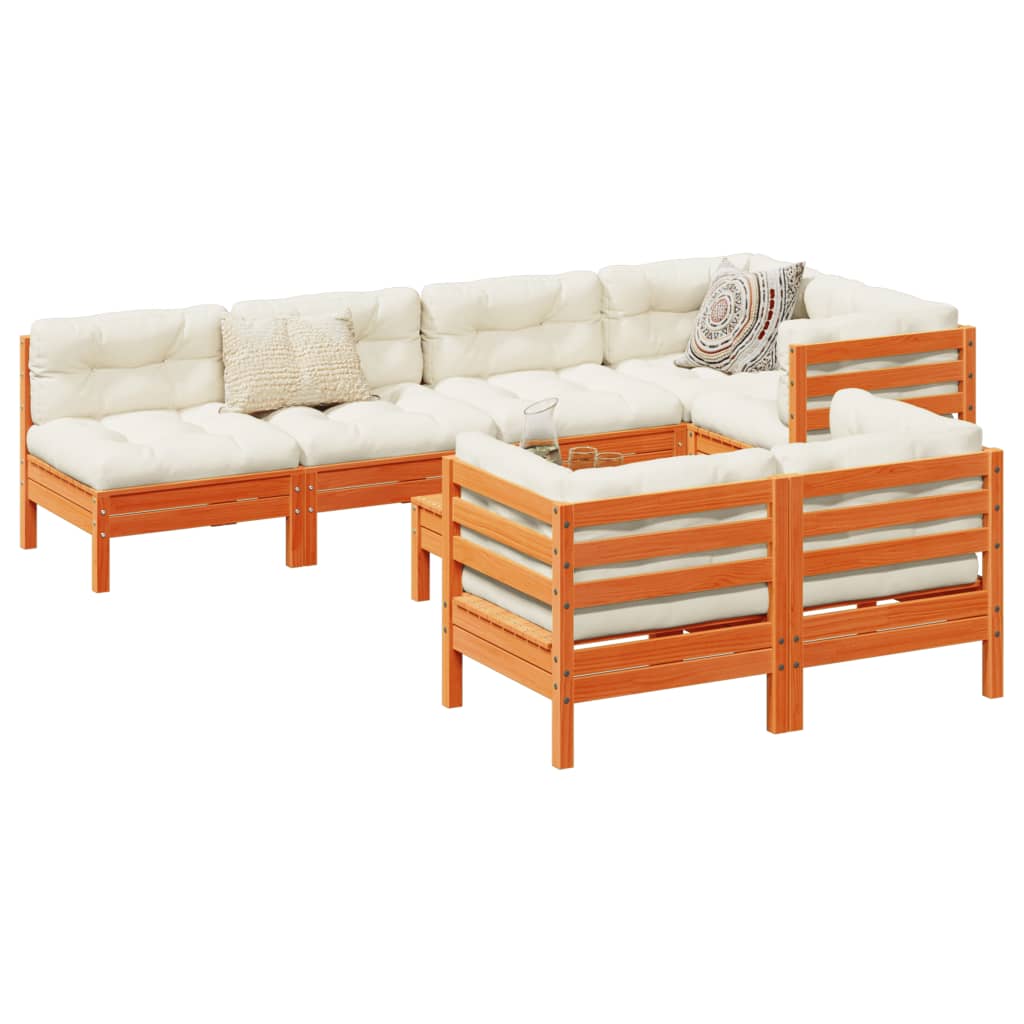Set Divani Giardino 8 pz con Cuscini Marrone Cera Massello Pino | homemem39
