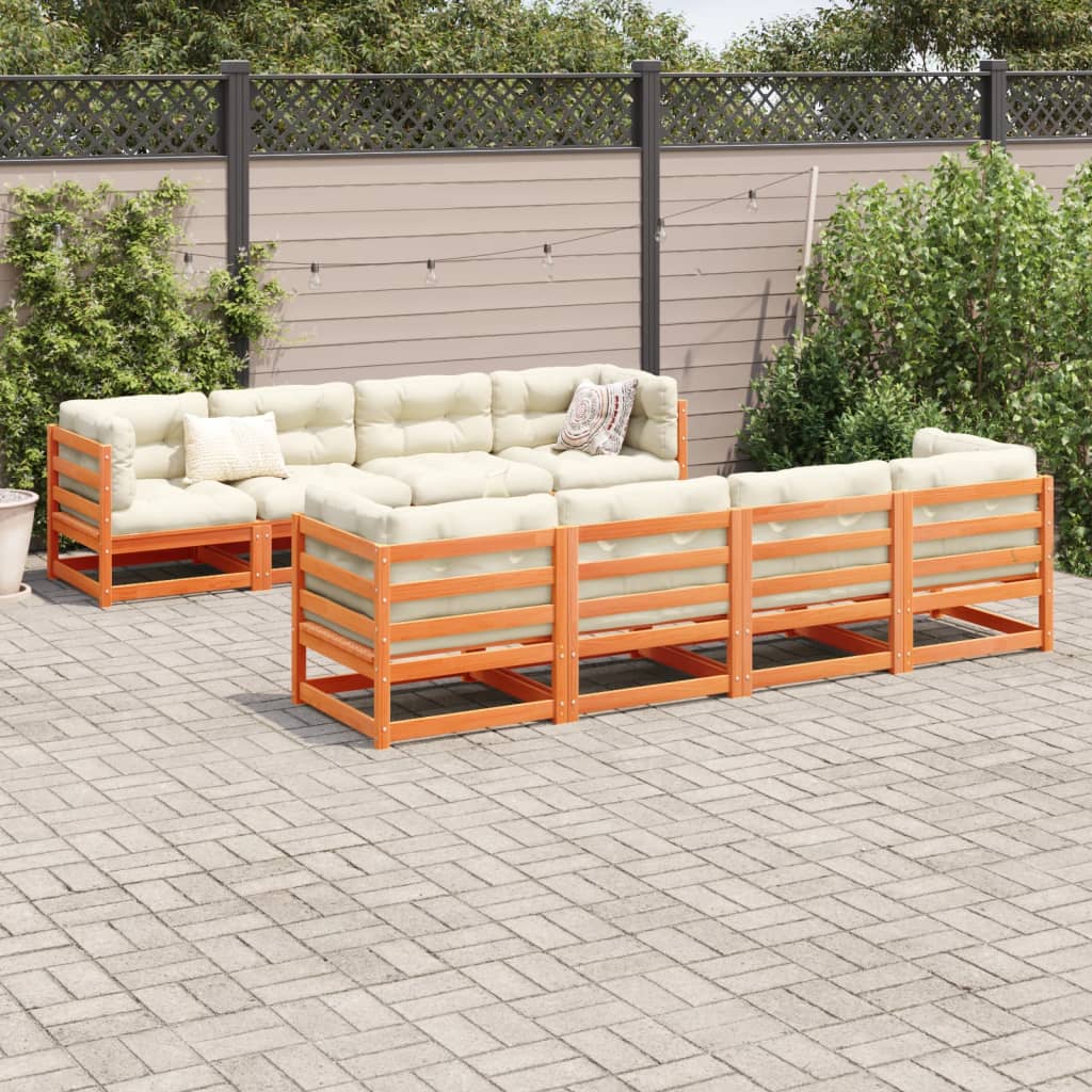 Set Divani Giardino 9 pz con Cuscini Marrone Cera Massello Pino | homemem39