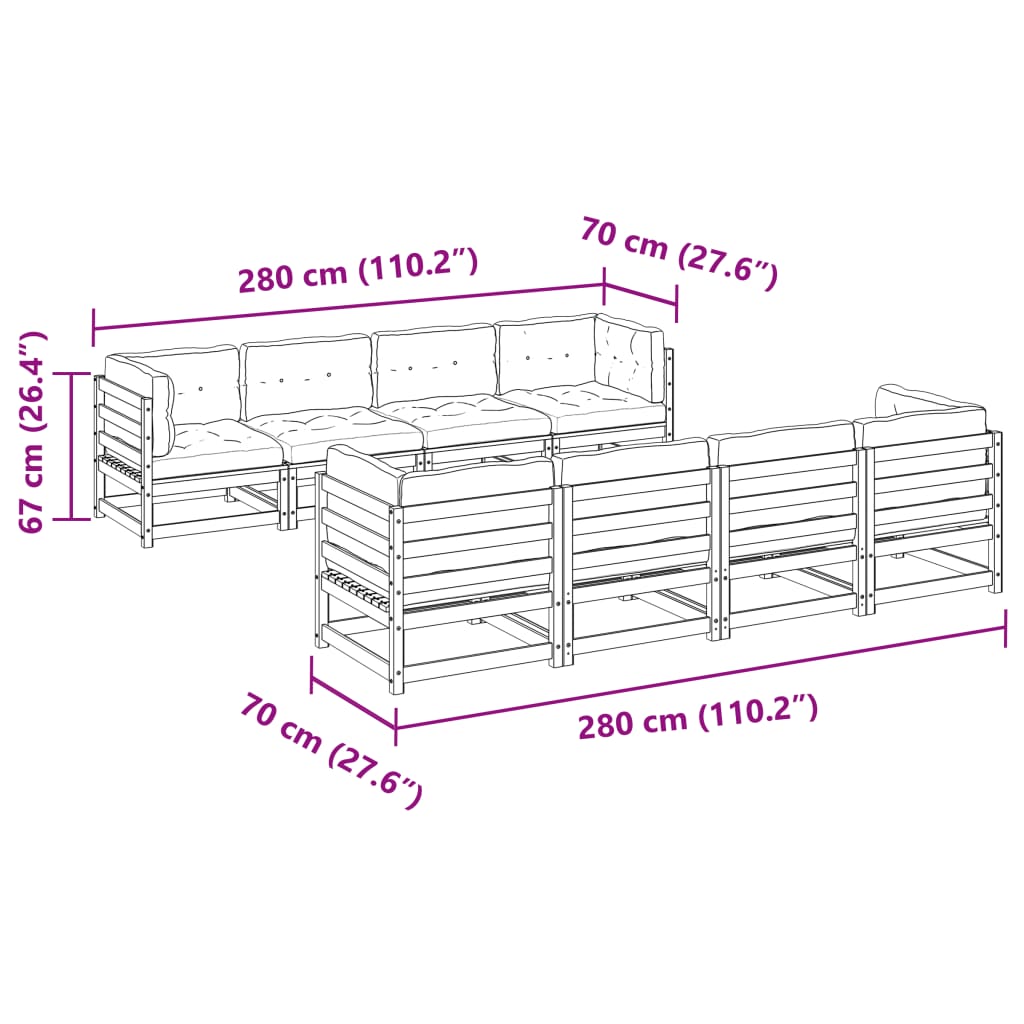 Set Divani Giardino 9 pz con Cuscini Marrone Cera Massello Pino | homemem39