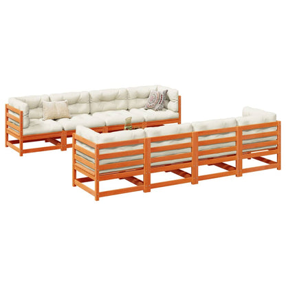 Set Divani Giardino 9 pz con Cuscini Marrone Cera Massello Pino | homemem39