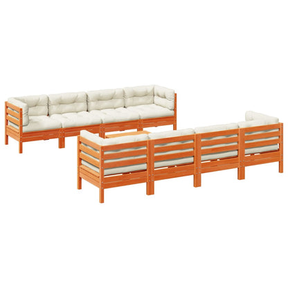 Set Divani Giardino 9 pz con Cuscini Marrone Cera Massello Pino - homemem39