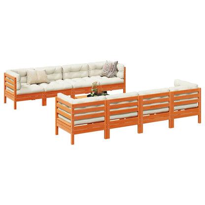 Set Divani Giardino 9 pz con Cuscini Marrone Cera Massello Pino | homemem39