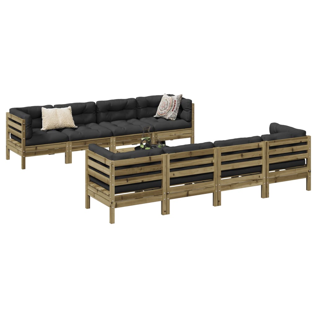 Set Divani da Giardino 9pz con Cuscini Legno Impregnato di Pino | homemem39