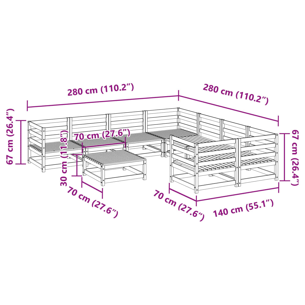 Set Divani da Giardino 9 pz in Legno Massello Abete Douglas | homemem39