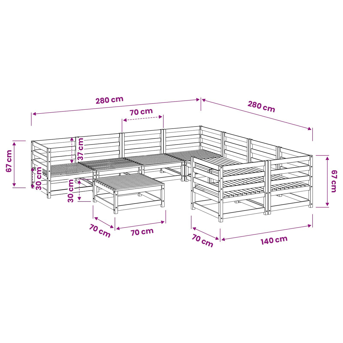 Set Divani da Giardino 9 pz in Legno Massello Abete Douglas