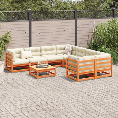 Set Divani Giardino 9 pz con Cuscini Marrone Cera Massello Pino | homemem39