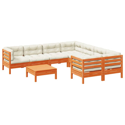 Set Divani Giardino 9 pz con Cuscini Marrone Cera Massello Pino | homemem39