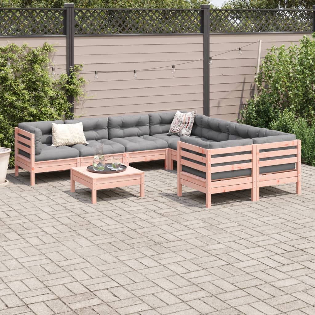 Set Divani Giardino 9 pz Cuscini Legno Massello Abete Douglas | homemem39