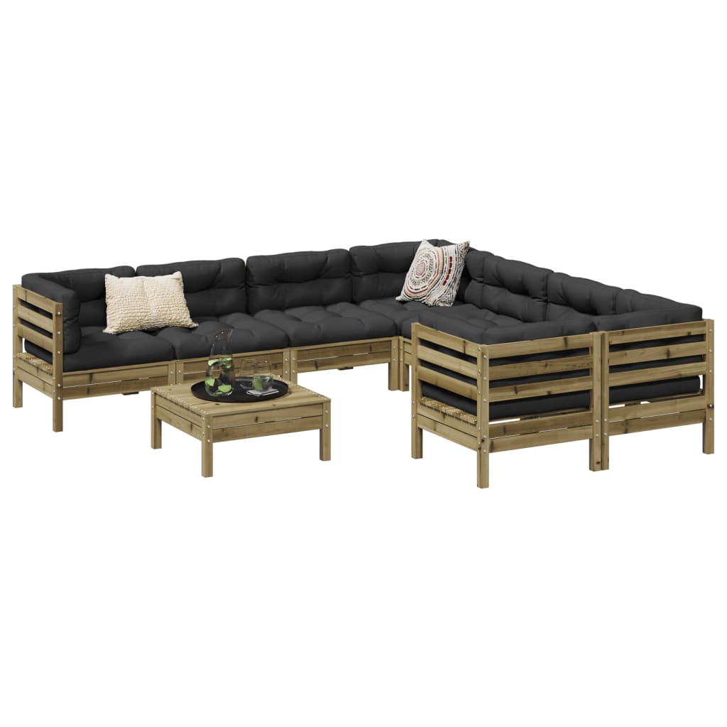 Set Divani da Giardino 9pz con Cuscini Legno Impregnato di Pino | homemem39