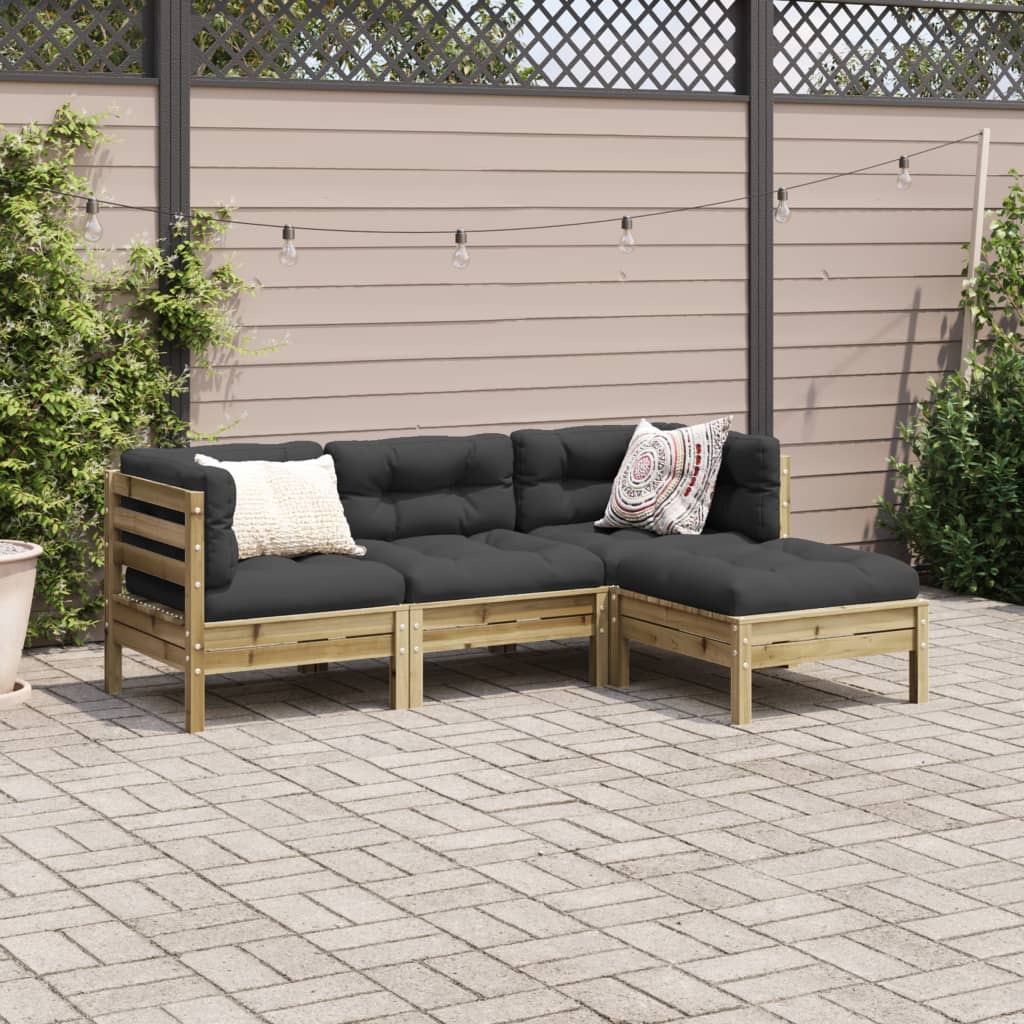 Set Divani da Giardino 4pz con Cuscini Legno Impregnato di Pino | homemem39