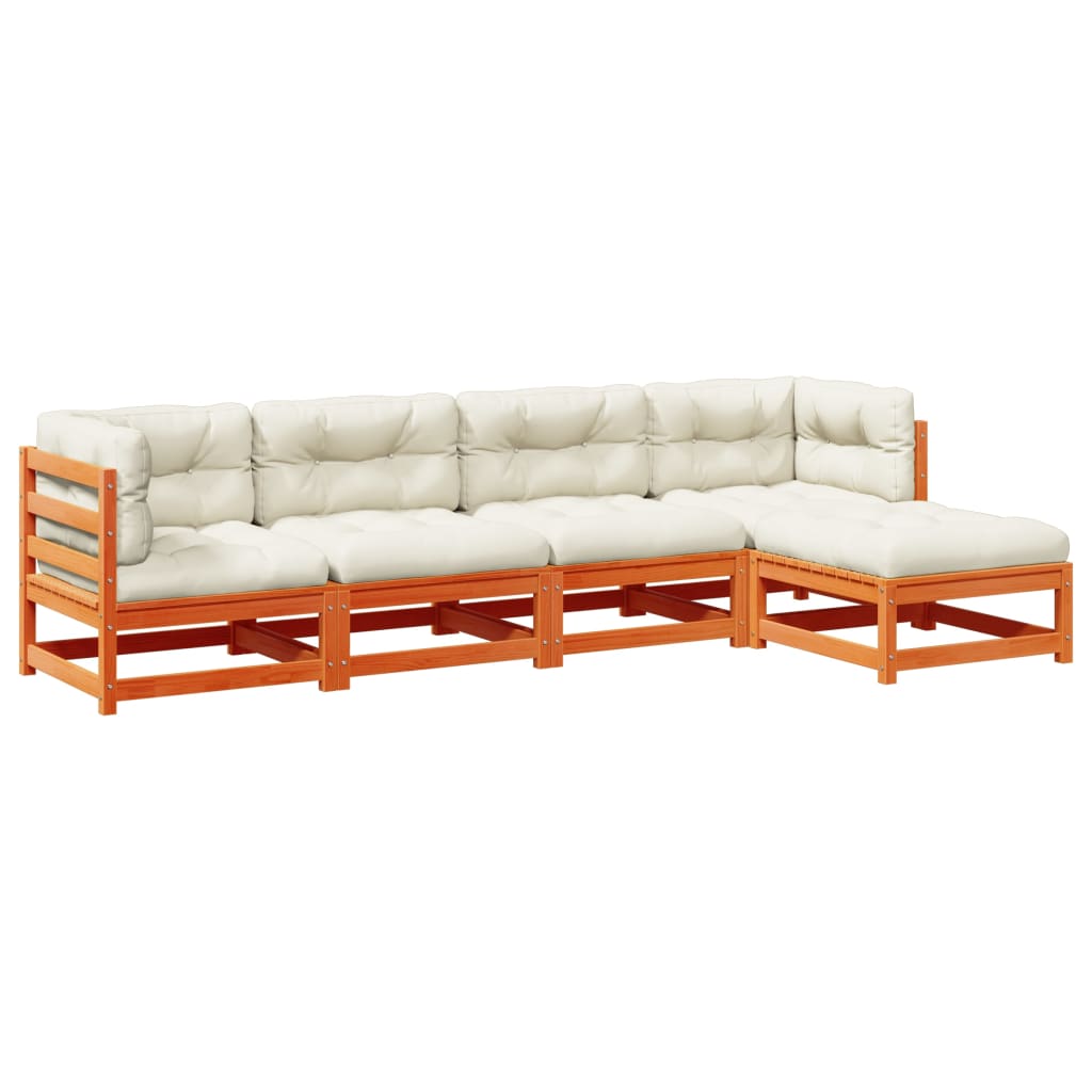 Set Divani Giardino 5pz con Cuscini Marrone Cera Massello Pino - homemem39