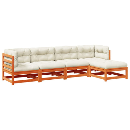 Set Divani Giardino 5pz con Cuscini Marrone Cera Massello Pino - homemem39