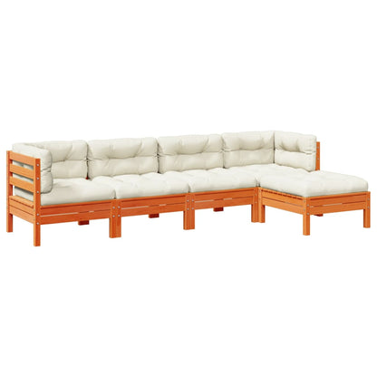 Set Divani Giardino 5pz con Cuscini Marrone Cera Massello Pino - homemem39