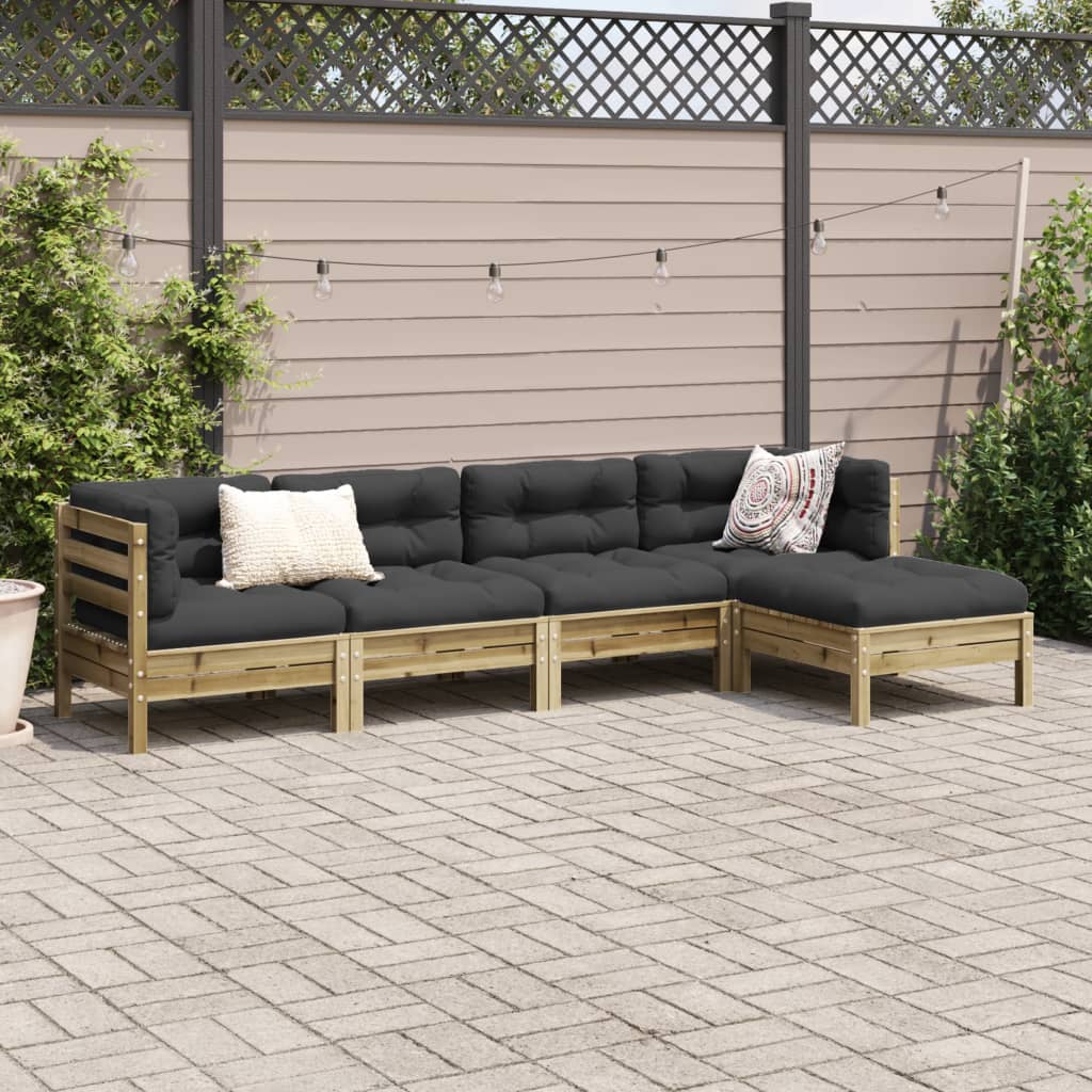 Set Divani da Giardino 5pz con Cuscini Legno Impregnato di Pino - homemem39
